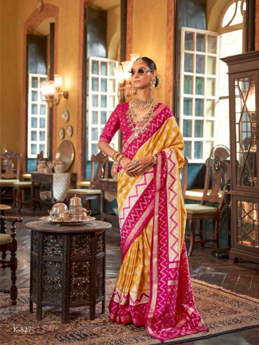 Multi Silk Patola Printed Festival Wedding Fancy Heavy Border Saree