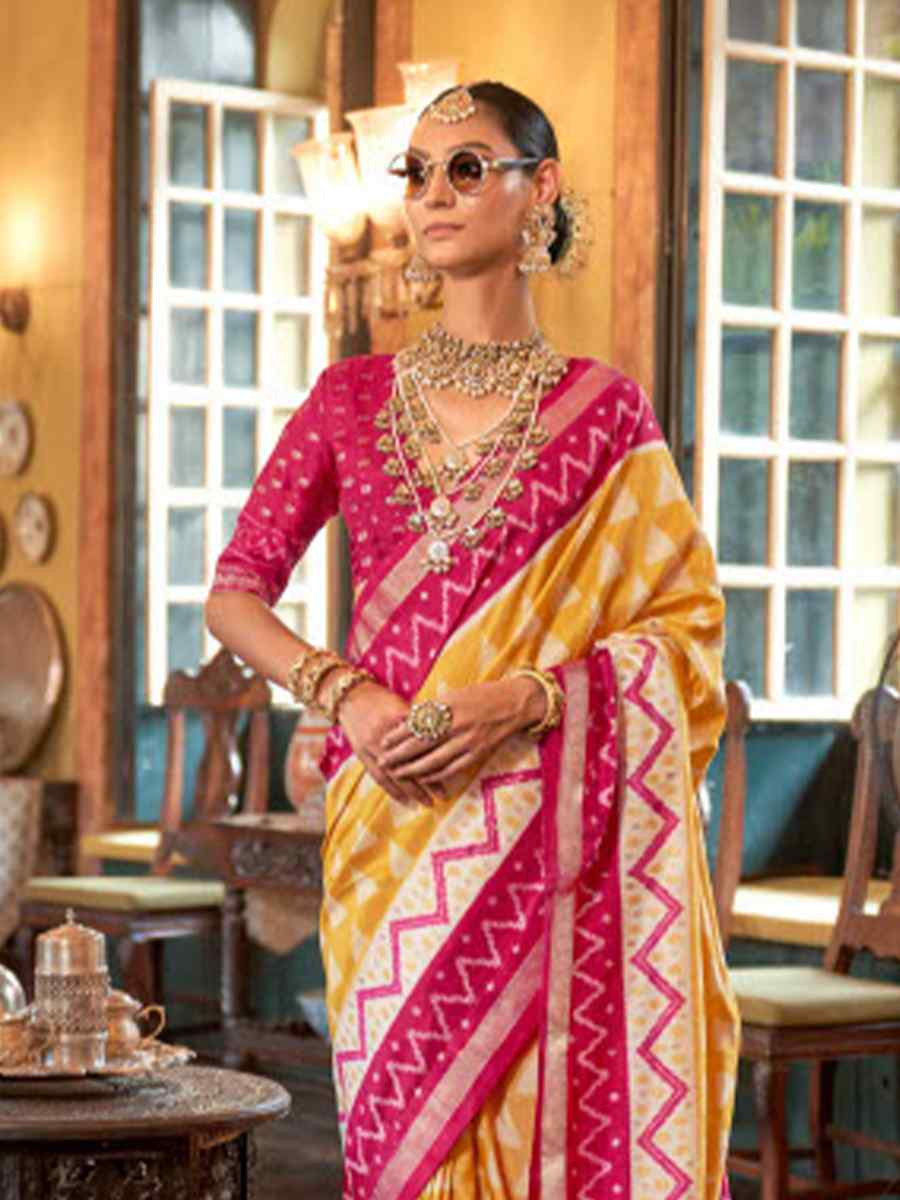 Multi Silk Patola Printed Festival Wedding Fancy Heavy Border Saree