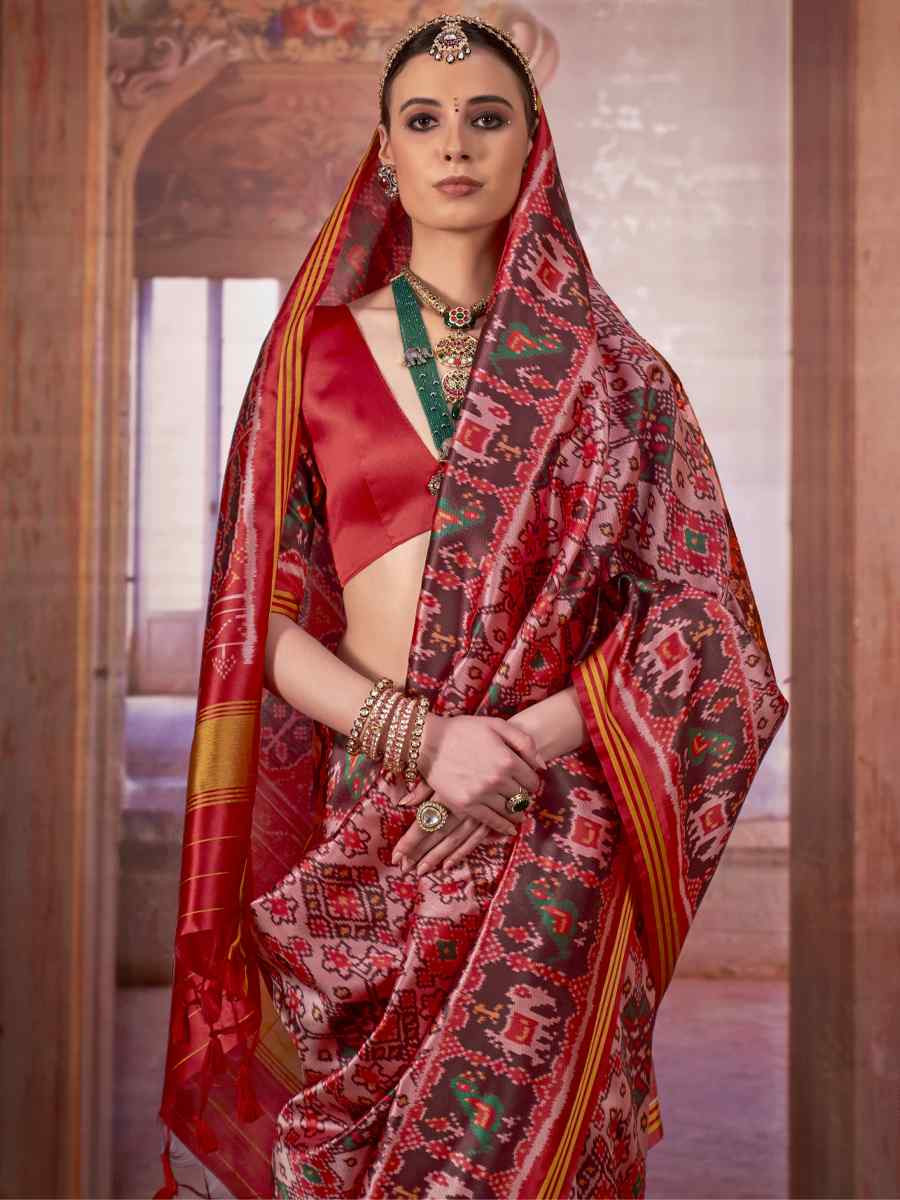 Multi Silk Patola Printed Party Bridal Reception Festival Wedding Fancy Heavy Border Saree