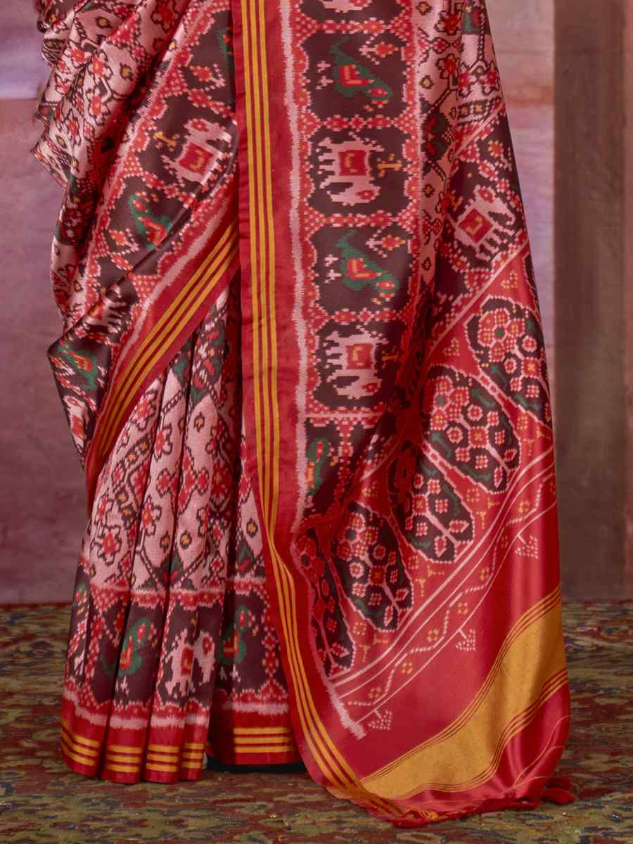Multi Silk Patola Printed Party Bridal Reception Festival Wedding Fancy Heavy Border Saree