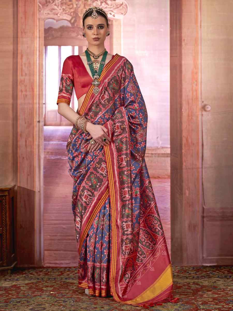 Multi Silk Patola Printed Party Bridal Reception Festival Wedding Fancy Heavy Border Saree