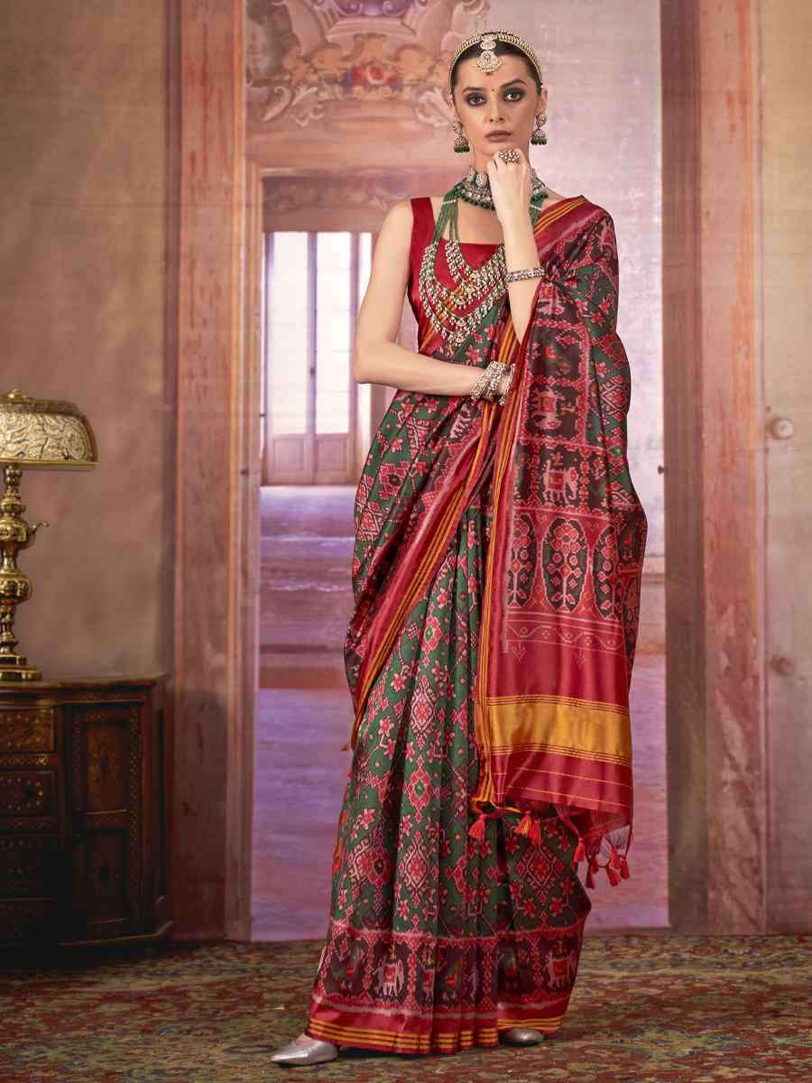 Multi Silk Patola Printed Party Bridal Reception Festival Wedding Fancy Heavy Border Saree