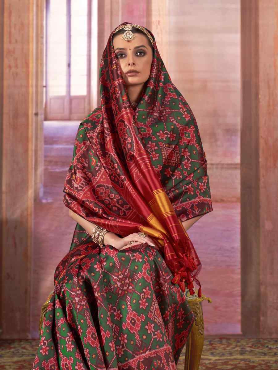 Multi Silk Patola Printed Party Bridal Reception Festival Wedding Fancy Heavy Border Saree