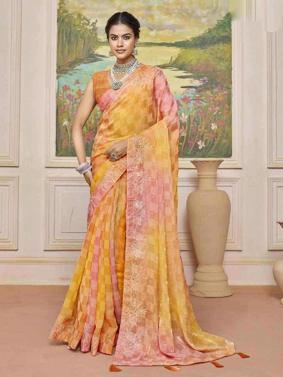 Multi Silk Printed Bridal Reception Festival Wedding Fancy Heavy Border Saree