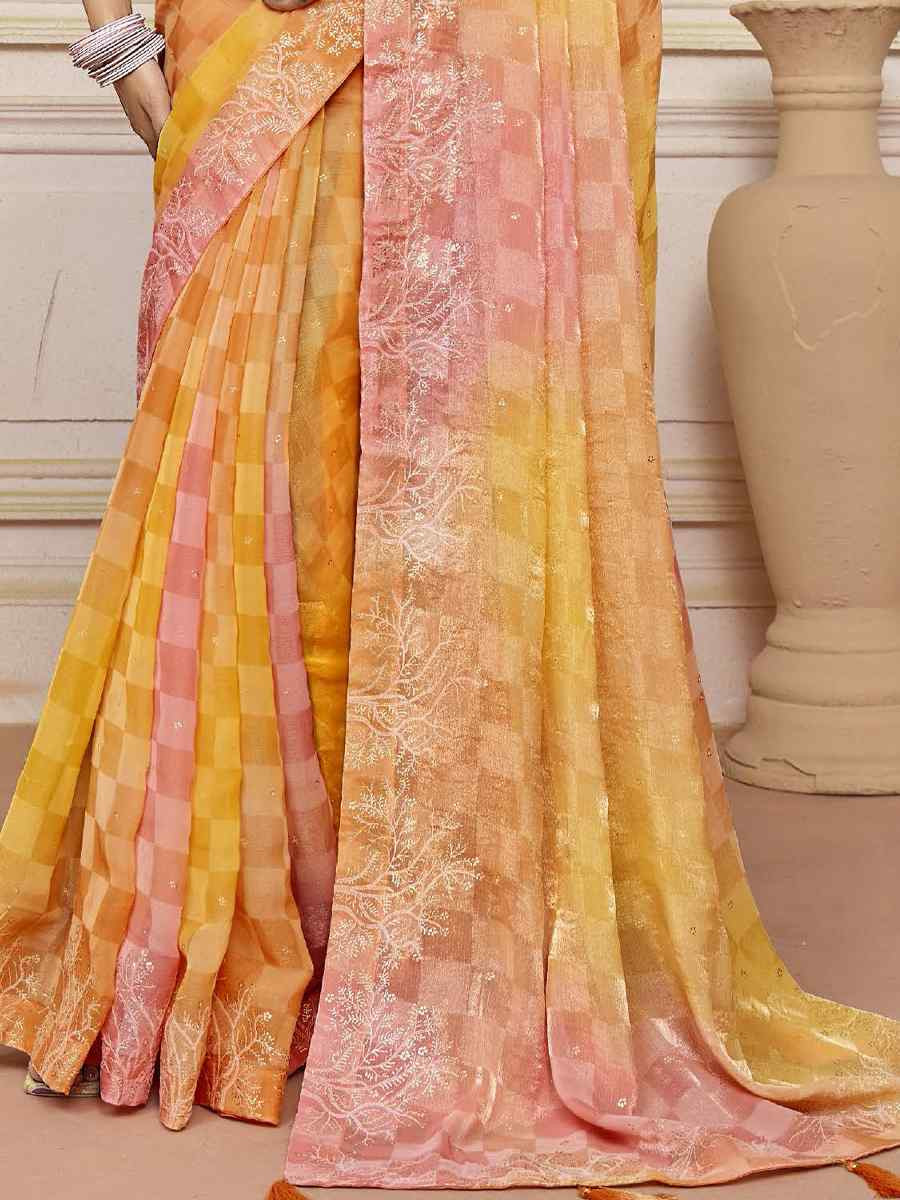 Multi Silk Printed Bridal Reception Festival Wedding Fancy Heavy Border Saree