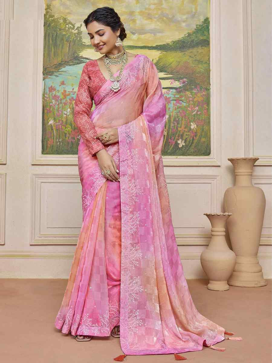 Multi Silk Printed Bridal Reception Festival Wedding Fancy Heavy Border Saree