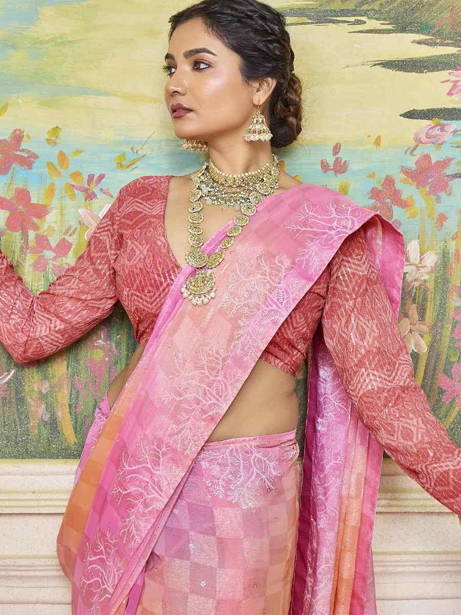 Multi Silk Printed Bridal Reception Festival Wedding Fancy Heavy Border Saree