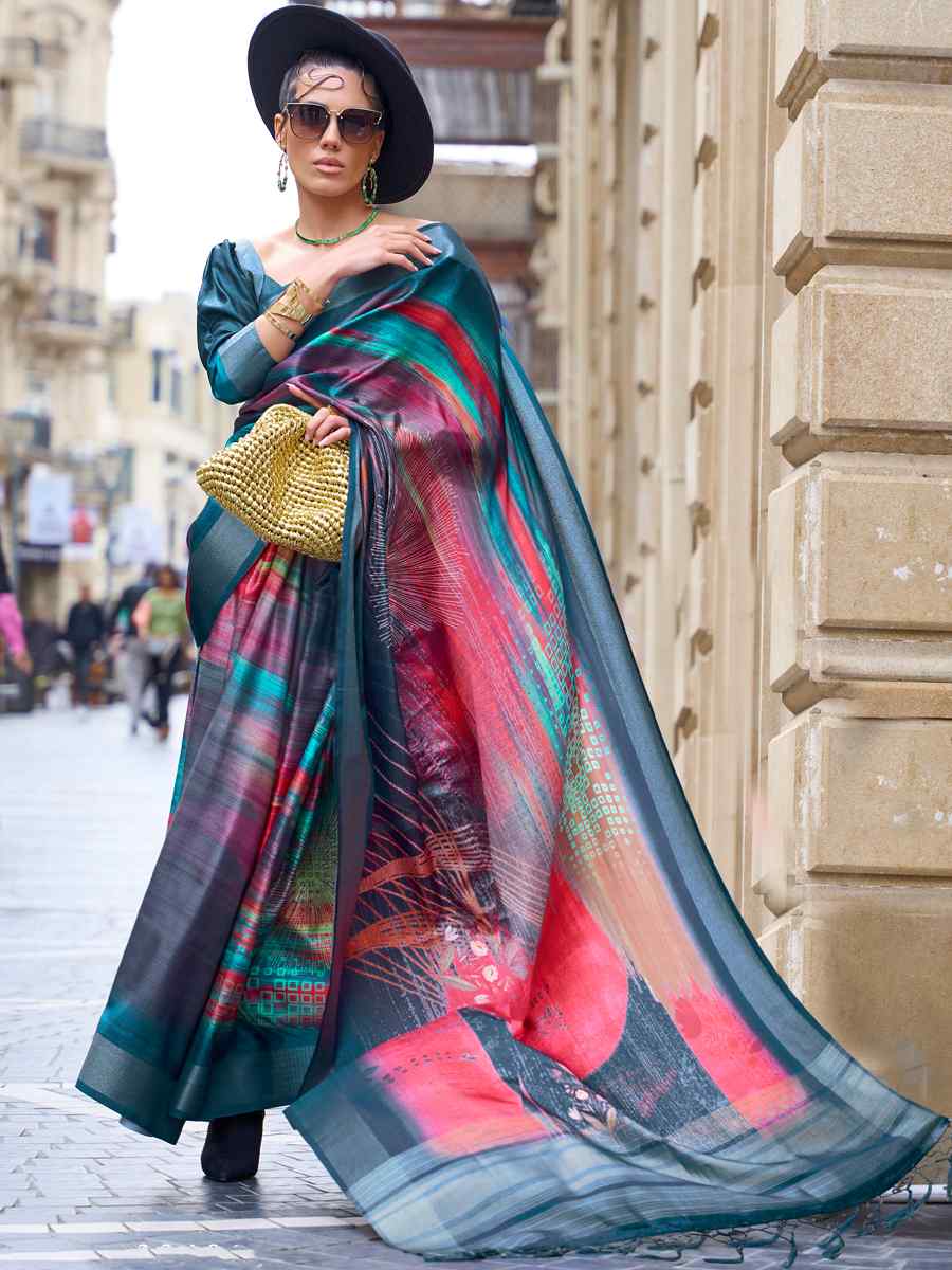 Multi Silk Printed Casual Party Classic Style Saree