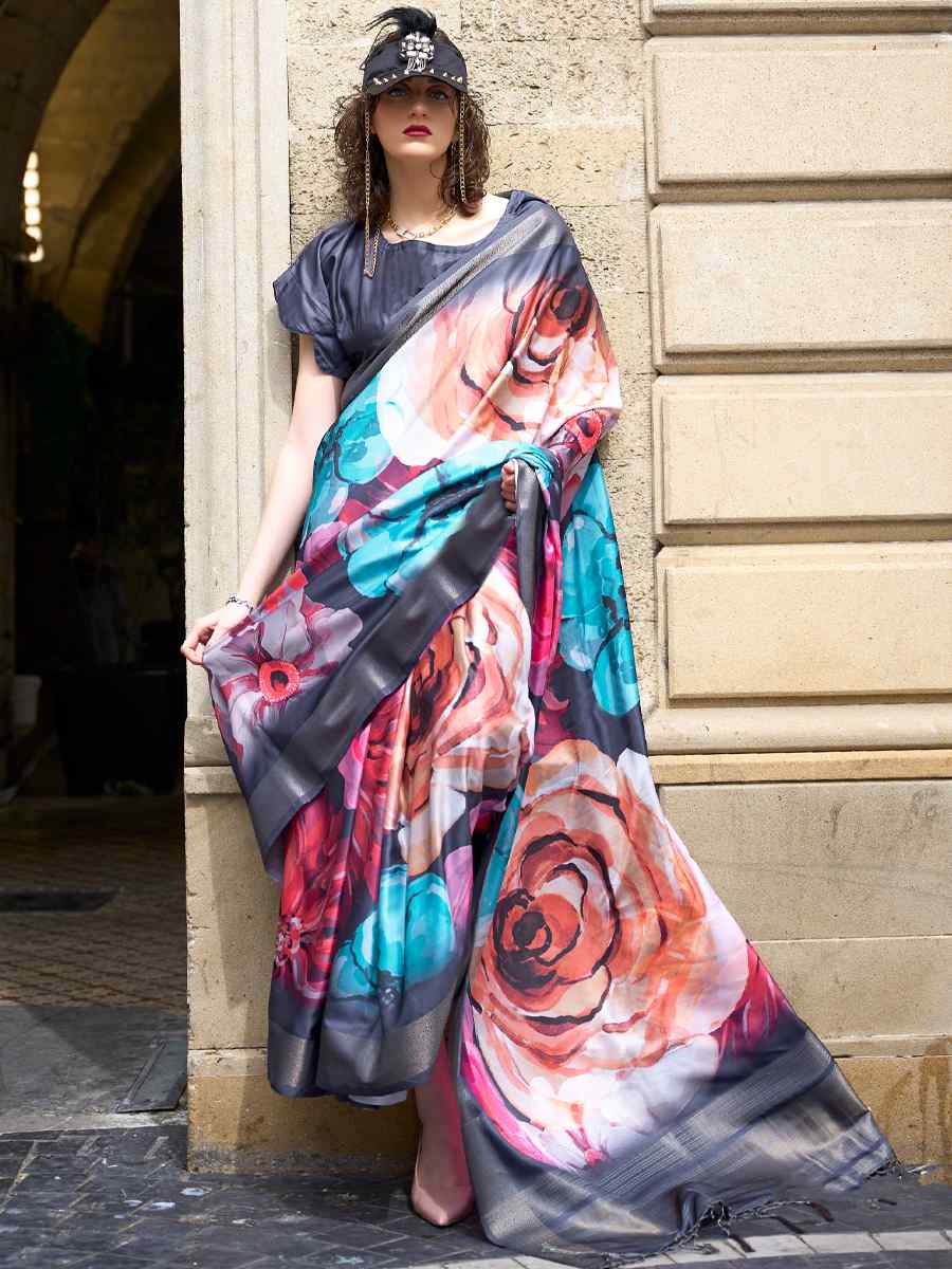 Multi Silk Printed Casual Party Classic Style Saree