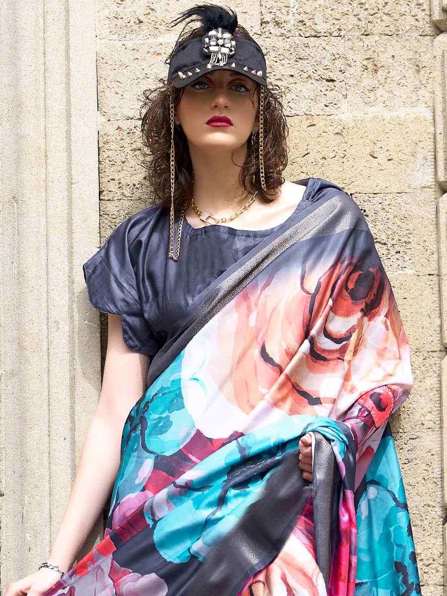 Multi Silk Printed Casual Party Classic Style Saree