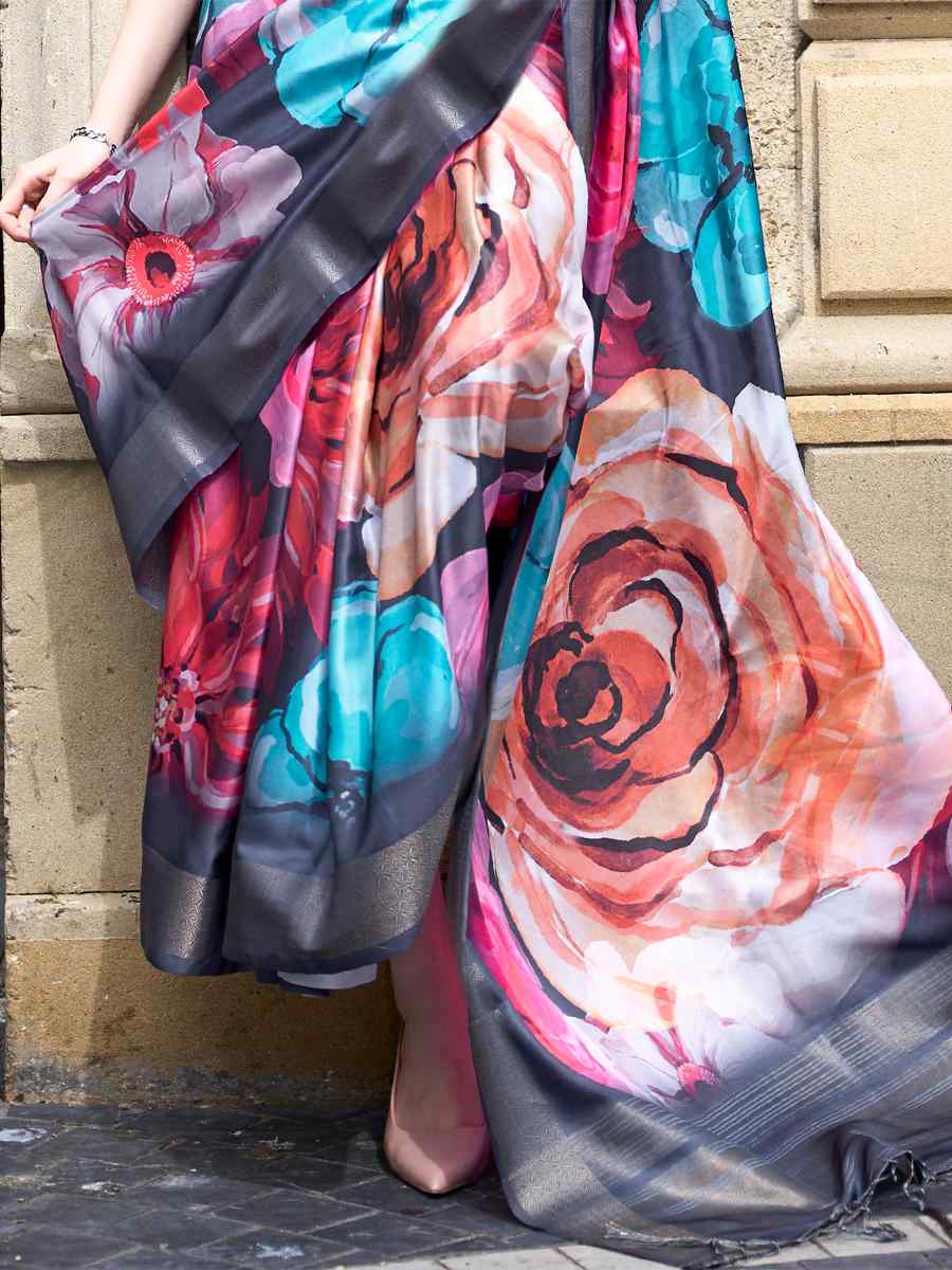 Multi Silk Printed Casual Party Classic Style Saree