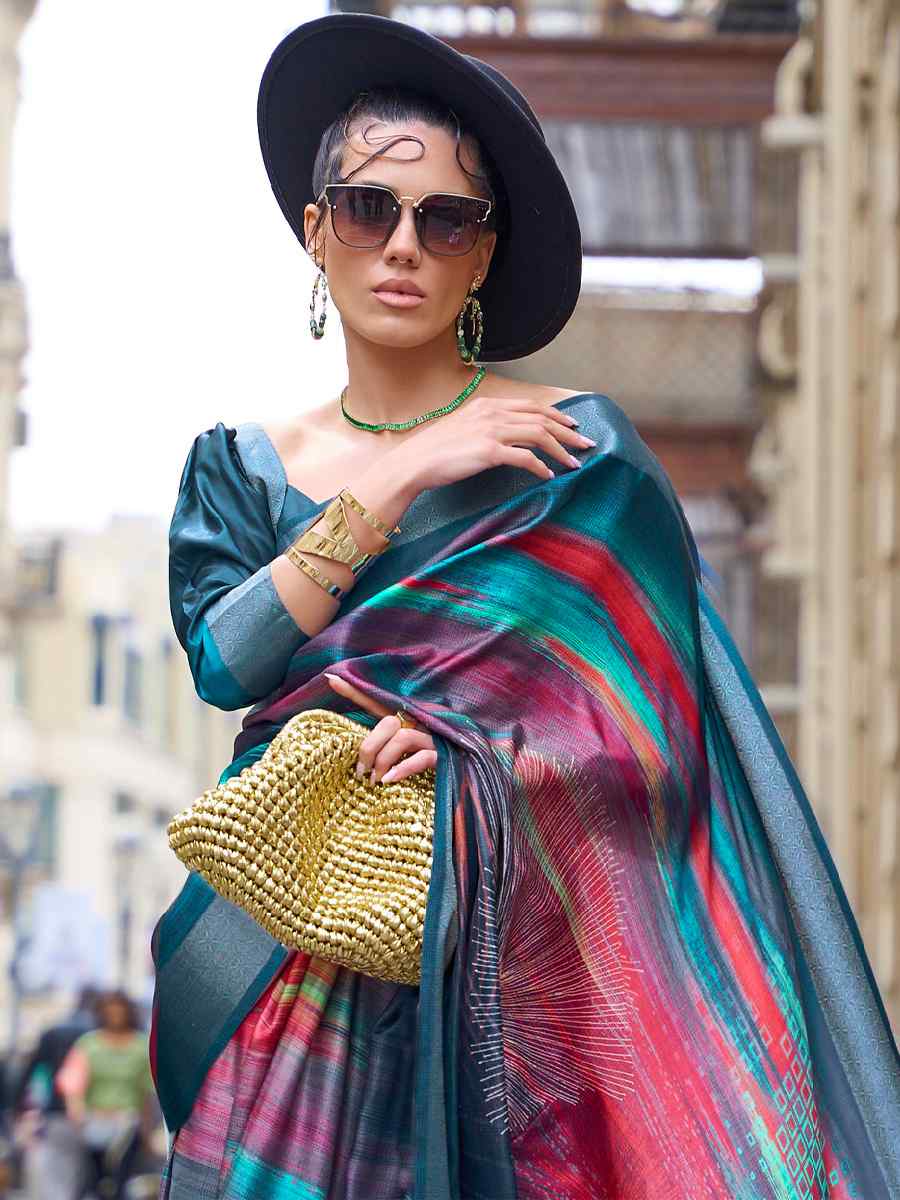 Multi Silk Printed Casual Party Classic Style Saree