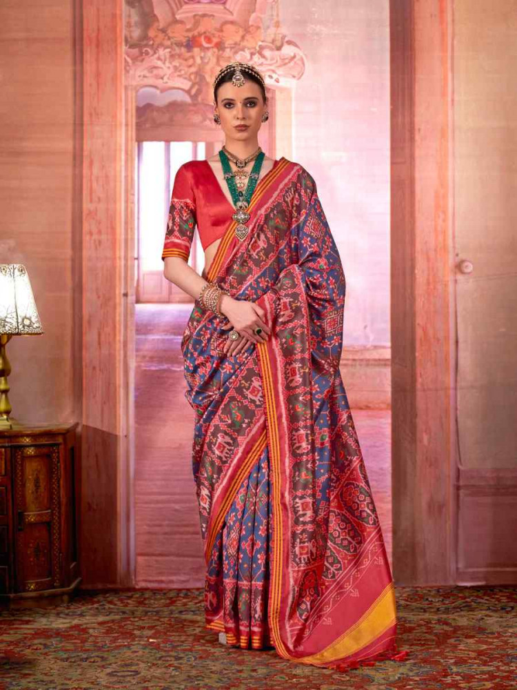Image of Multi Silk Printed Casual Reception Festival Wedding Fancy Heavy Border Saree