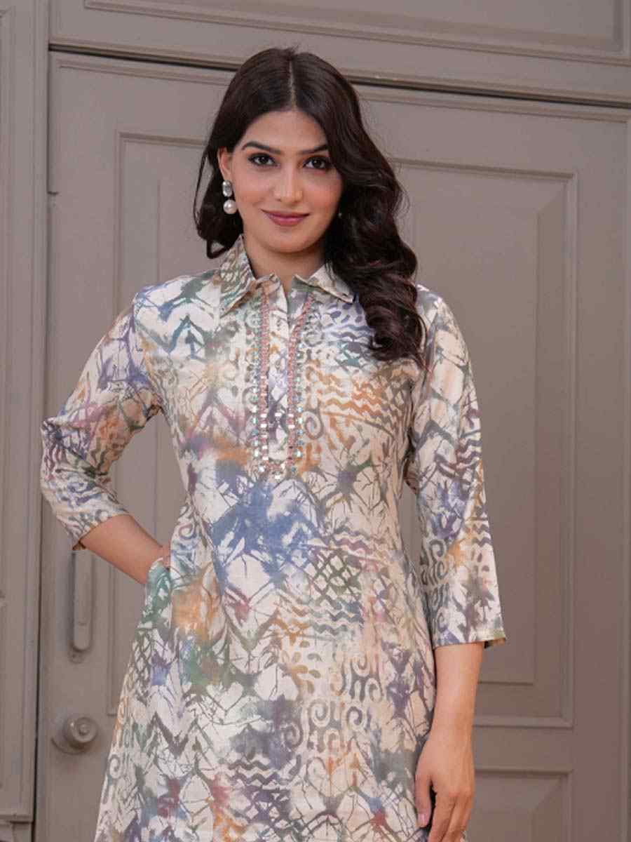 Multi Silk Printed Festival Casual Kurti Bottom Women Wear