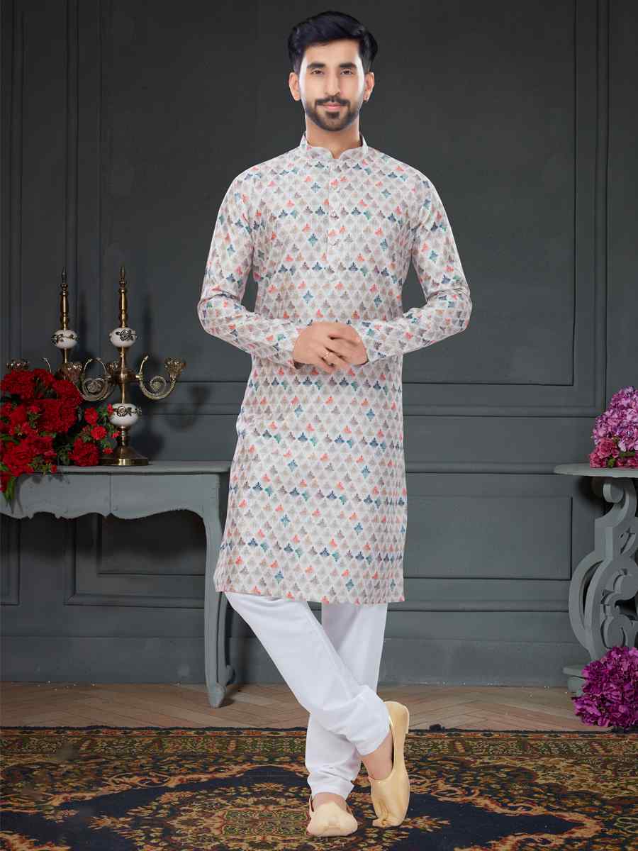 Multi Silk Printed Festival Party Kurta