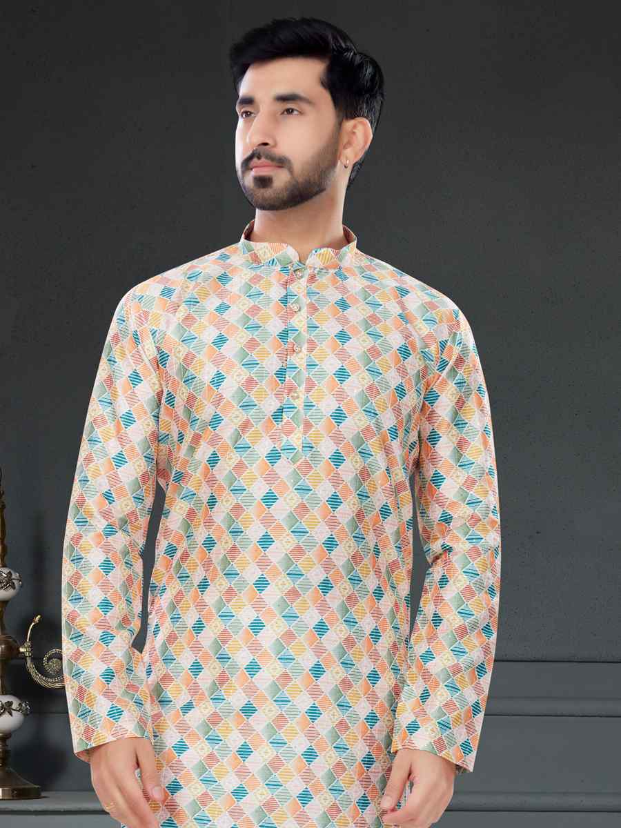 Multi Silk Printed Festival Party Kurta