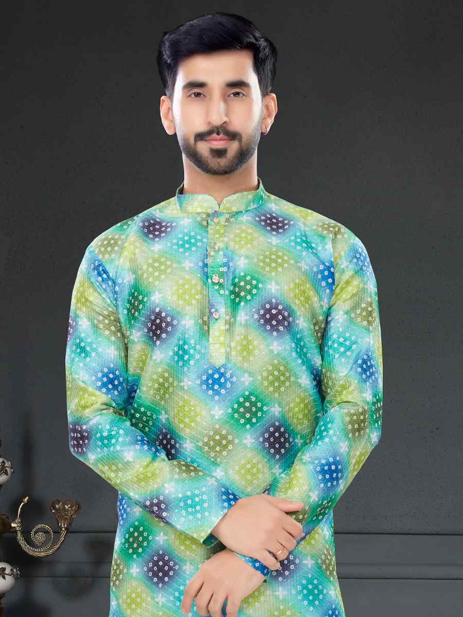 Multi Silk Printed Festival Party Kurta