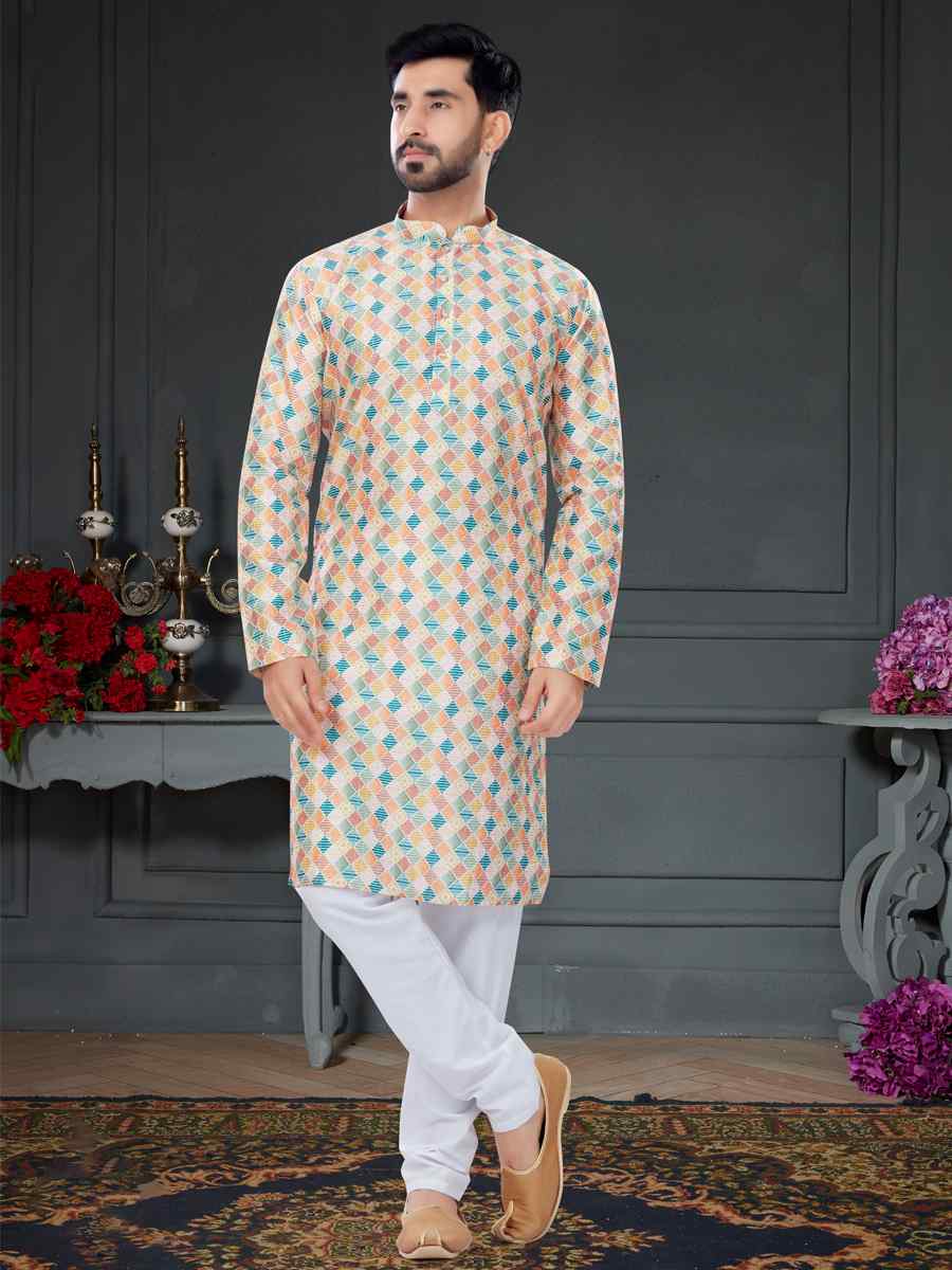 Multi Silk Printed Festival Party Kurta