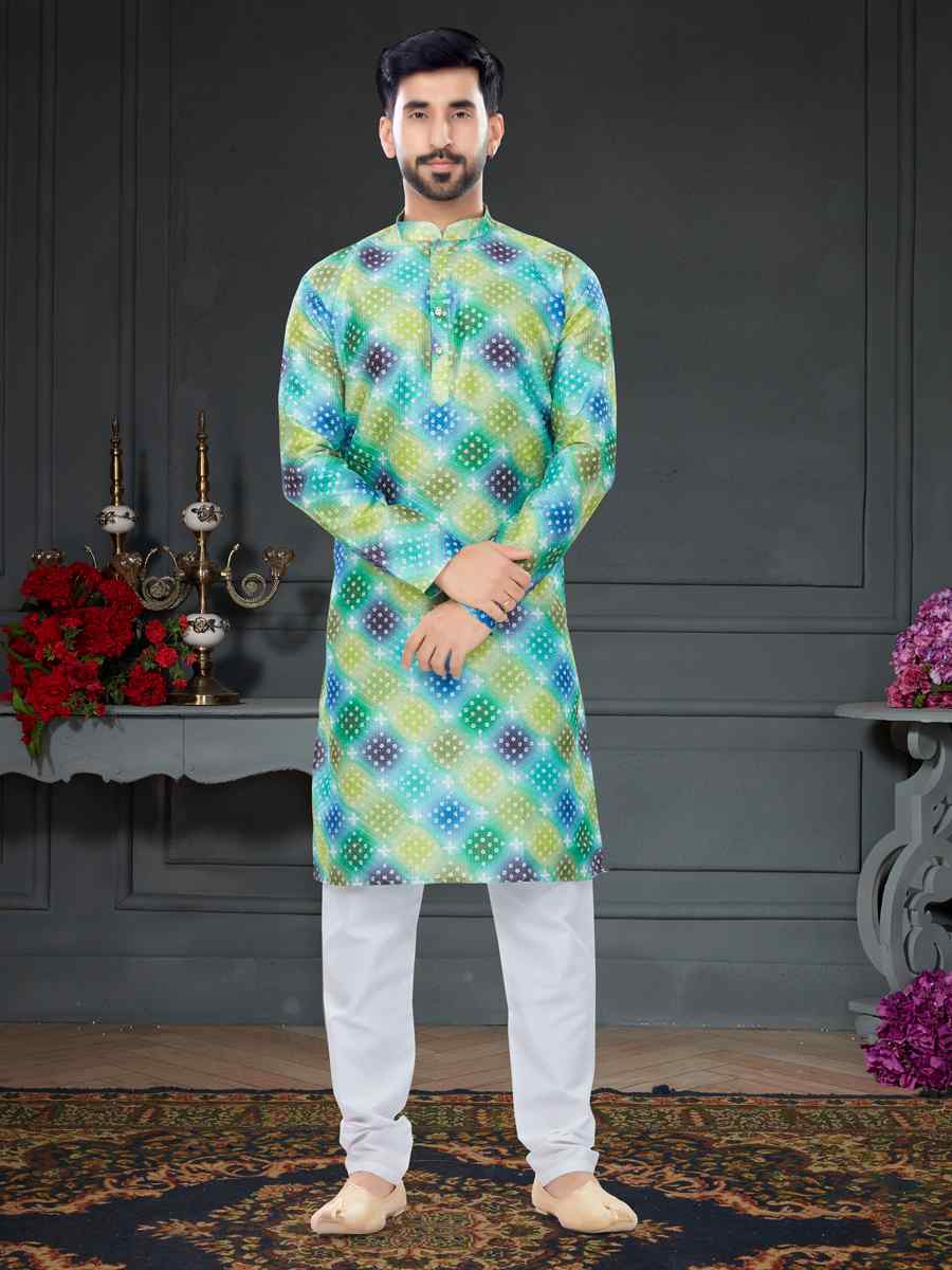 Multi Silk Printed Festival Party Kurta