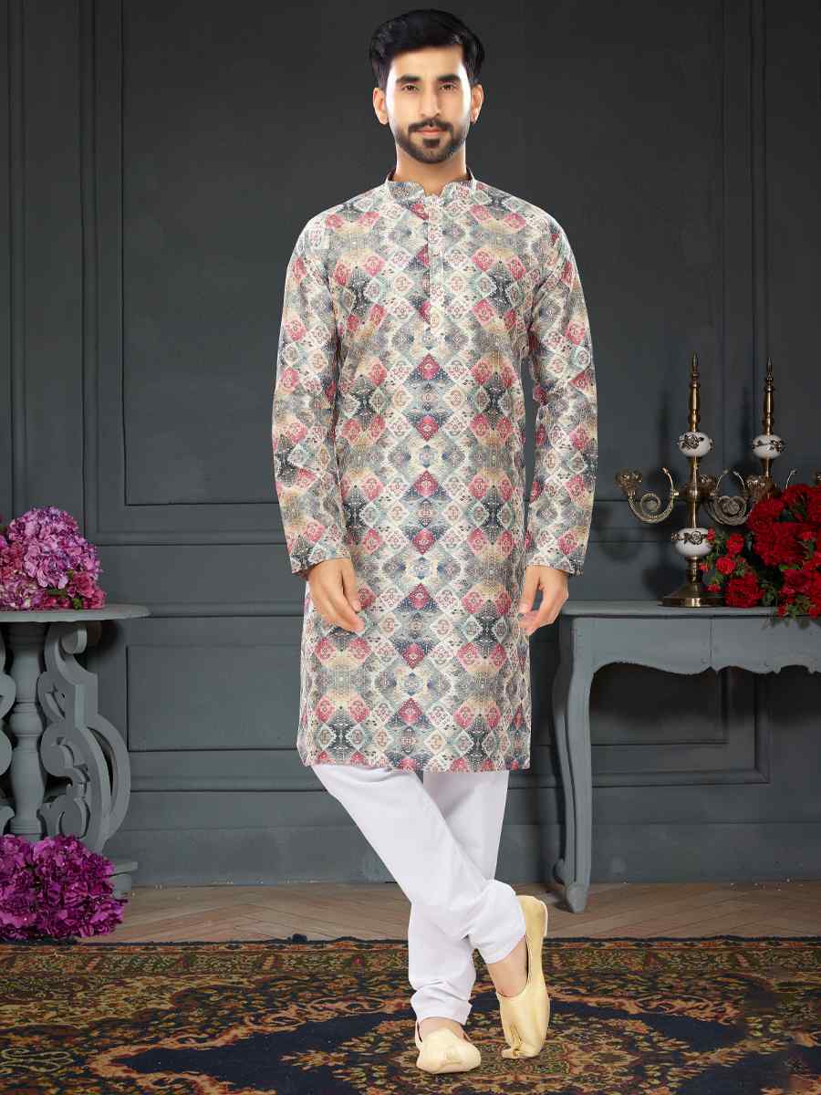 Multi Silk Printed Festival Party Kurta
