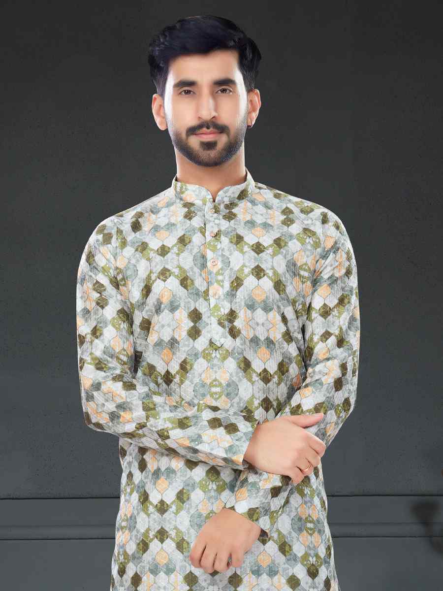 Multi Silk Printed Festival Party Kurta