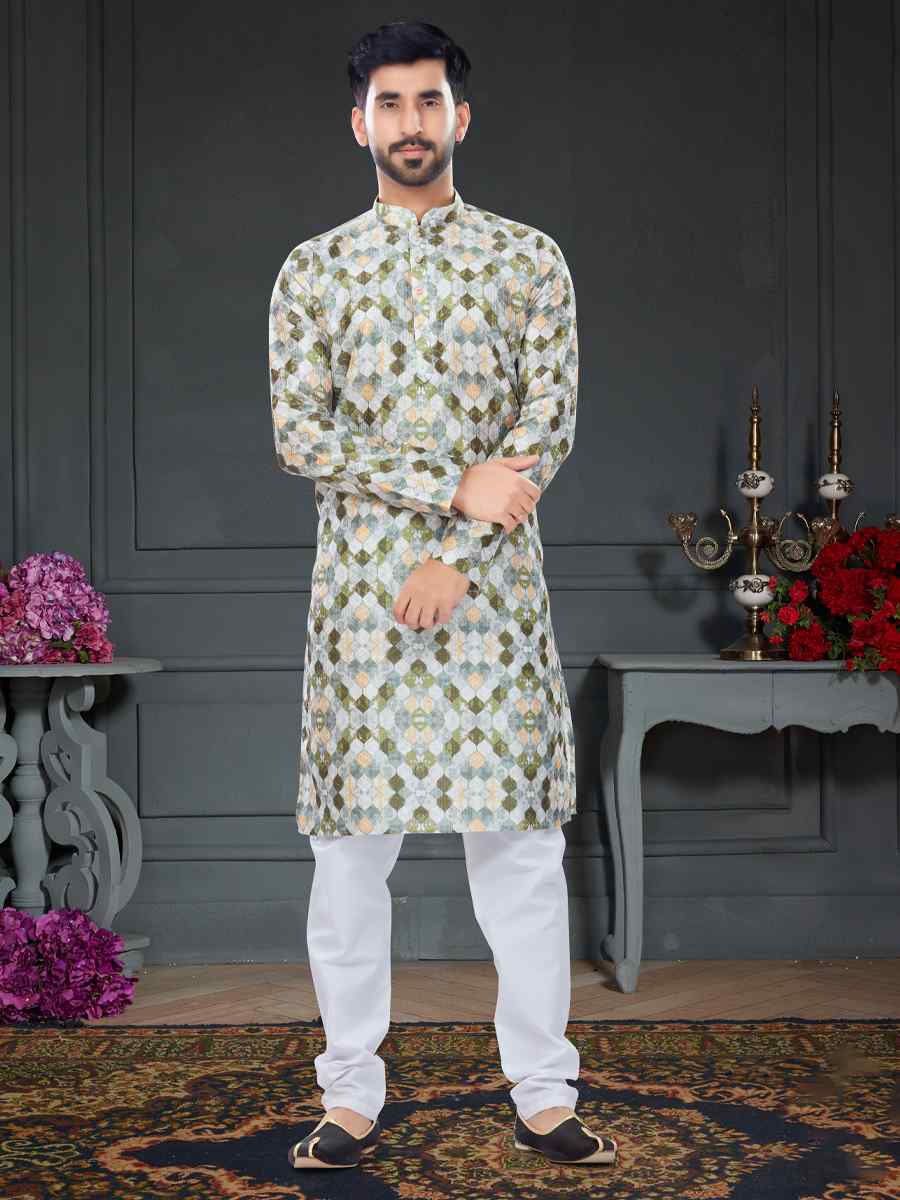 Multi Silk Printed Festival Party Kurta