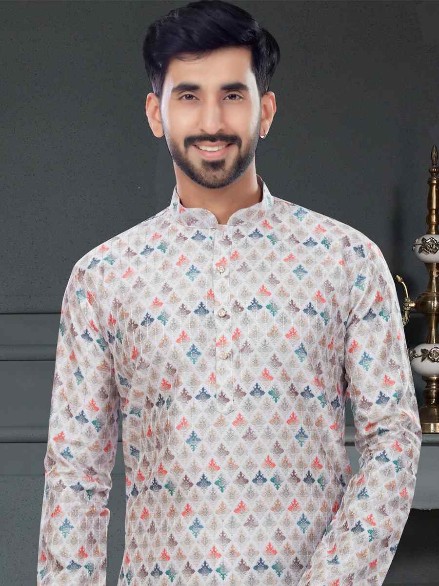 Multi Silk Printed Festival Party Kurta