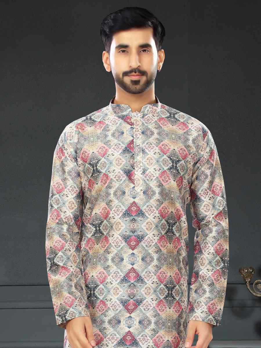 Multi Silk Printed Festival Party Kurta