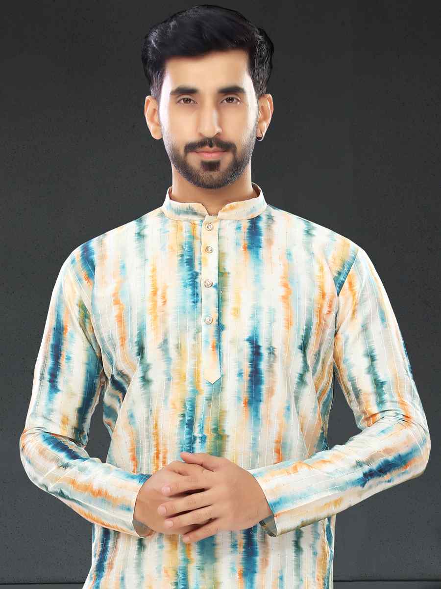 Multi Silk Printed Festival Party Kurta