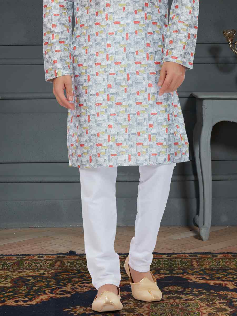 Multi Silk Printed Festival Party Kurta