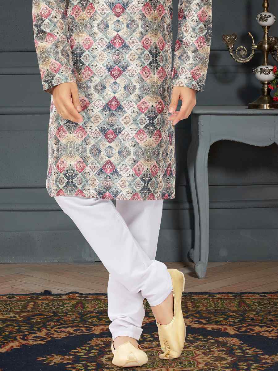 Multi Silk Printed Festival Party Kurta