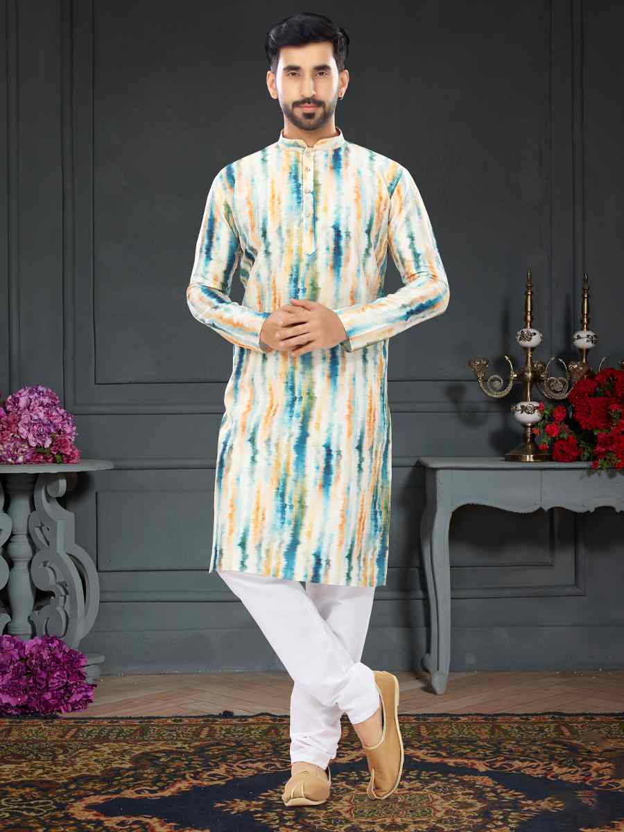 Multi Silk Printed Festival Party Kurta