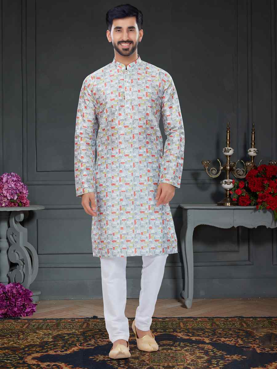 Multi Silk Printed Festival Party Kurta