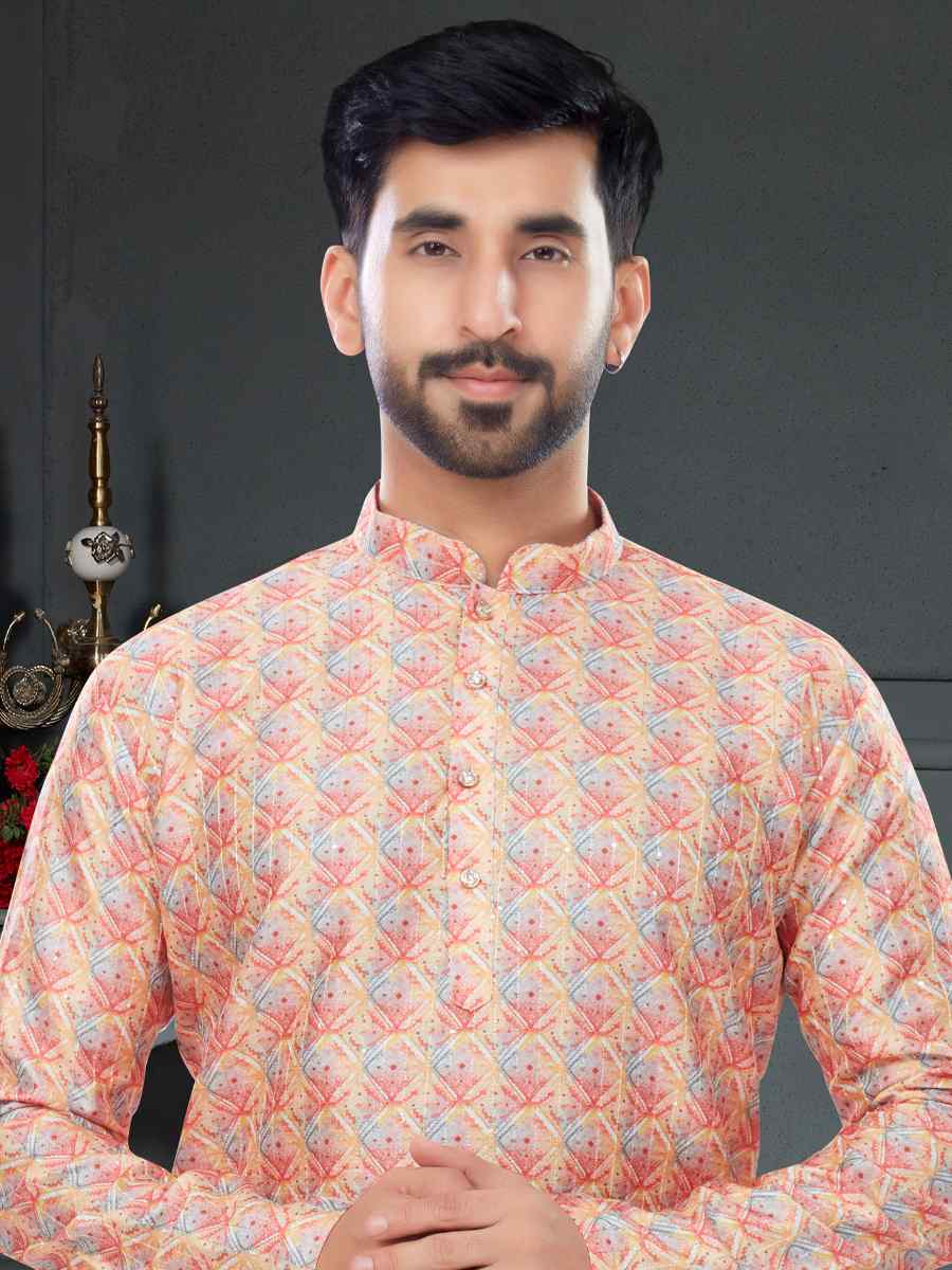 Multi Silk Printed Festival Party Kurta