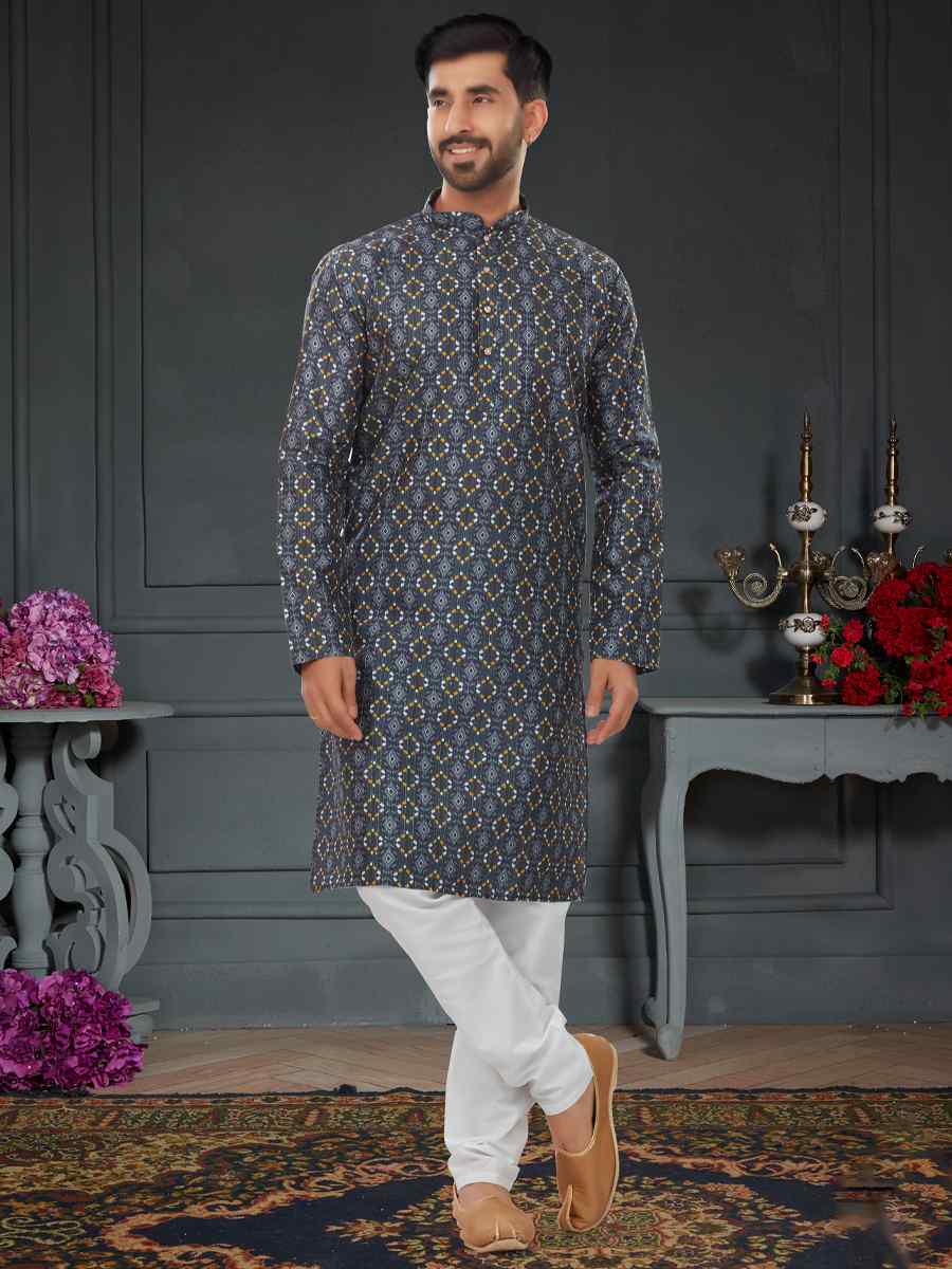 Multi Silk Printed Festival Party Kurta