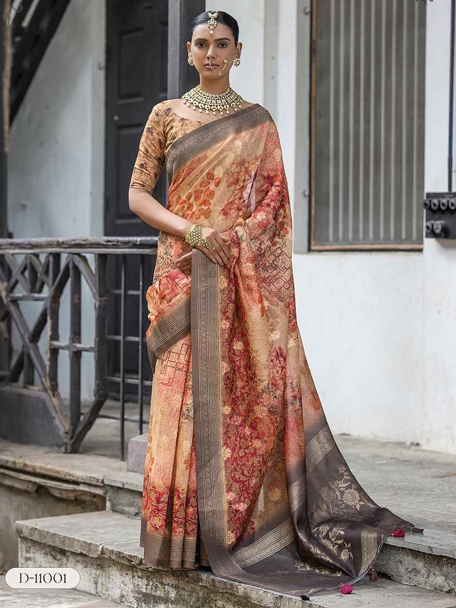 Multi Silk Printed Festival Wedding Fancy Heavy Border Saree