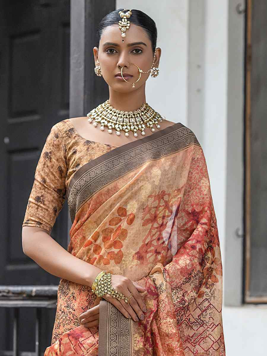 Multi Silk Printed Festival Wedding Fancy Heavy Border Saree