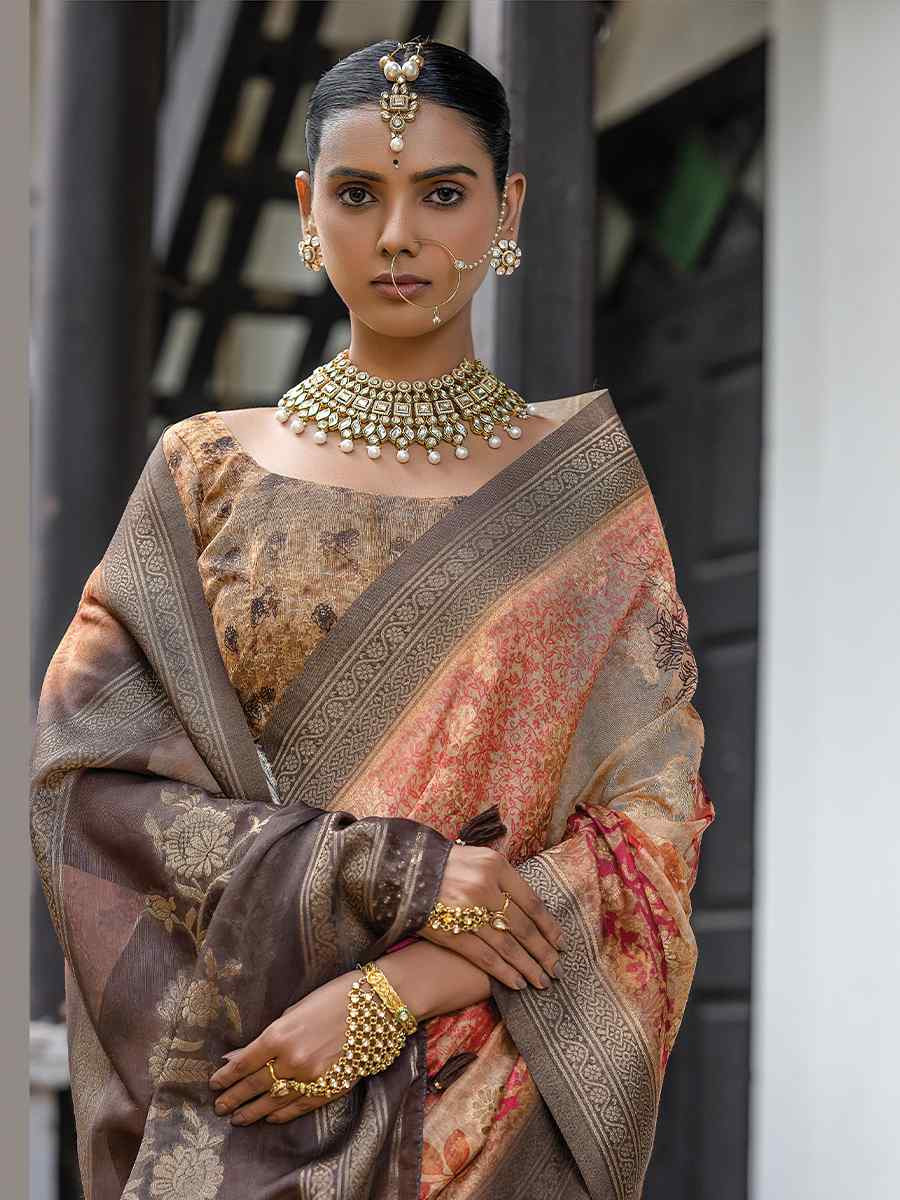 Multi Silk Printed Festival Wedding Fancy Heavy Border Saree
