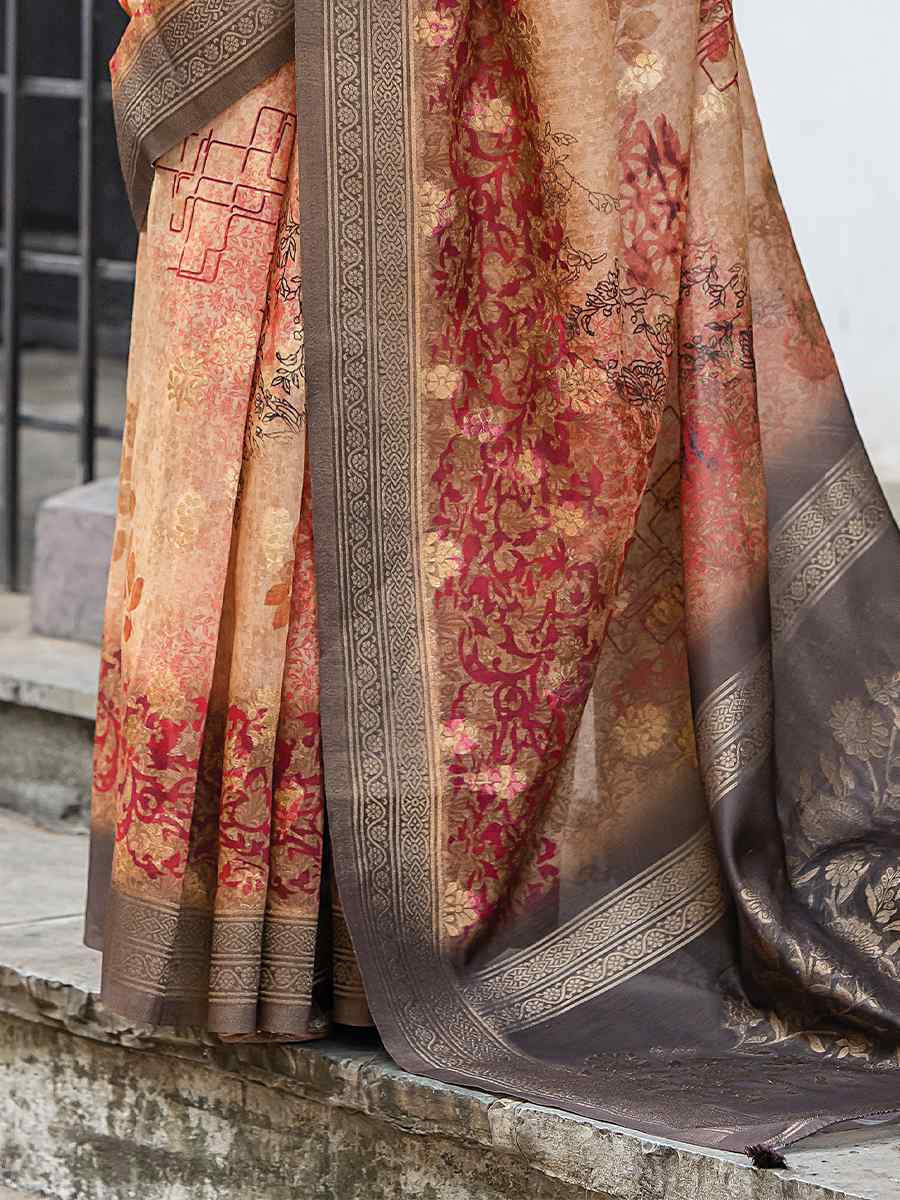 Multi Silk Printed Festival Wedding Fancy Heavy Border Saree