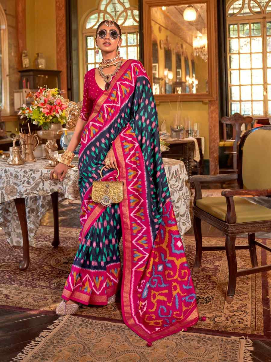 Multi Silk Printed Festival Wedding Fancy Heavy Border Saree
