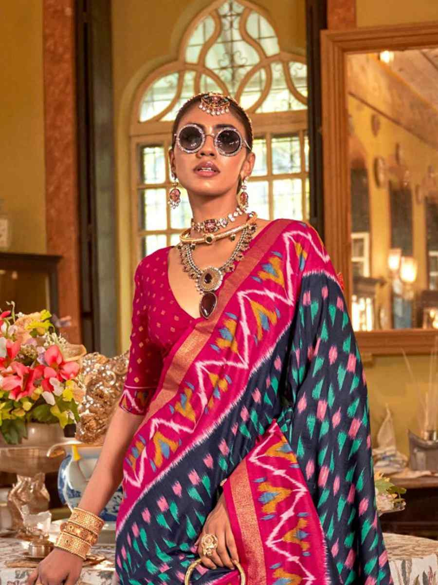 Multi Silk Printed Festival Wedding Fancy Heavy Border Saree