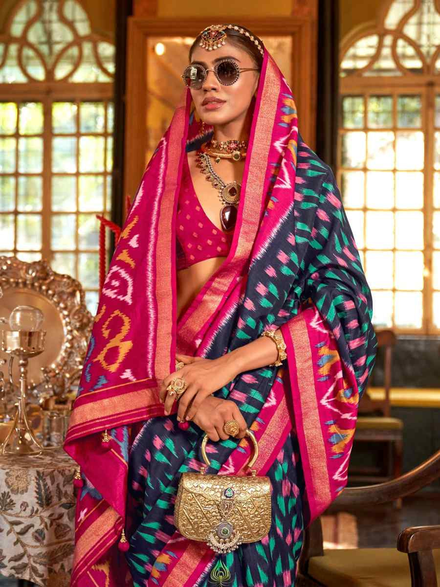 Multi Silk Printed Festival Wedding Fancy Heavy Border Saree