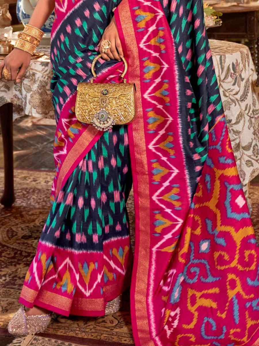 Multi Silk Printed Festival Wedding Fancy Heavy Border Saree