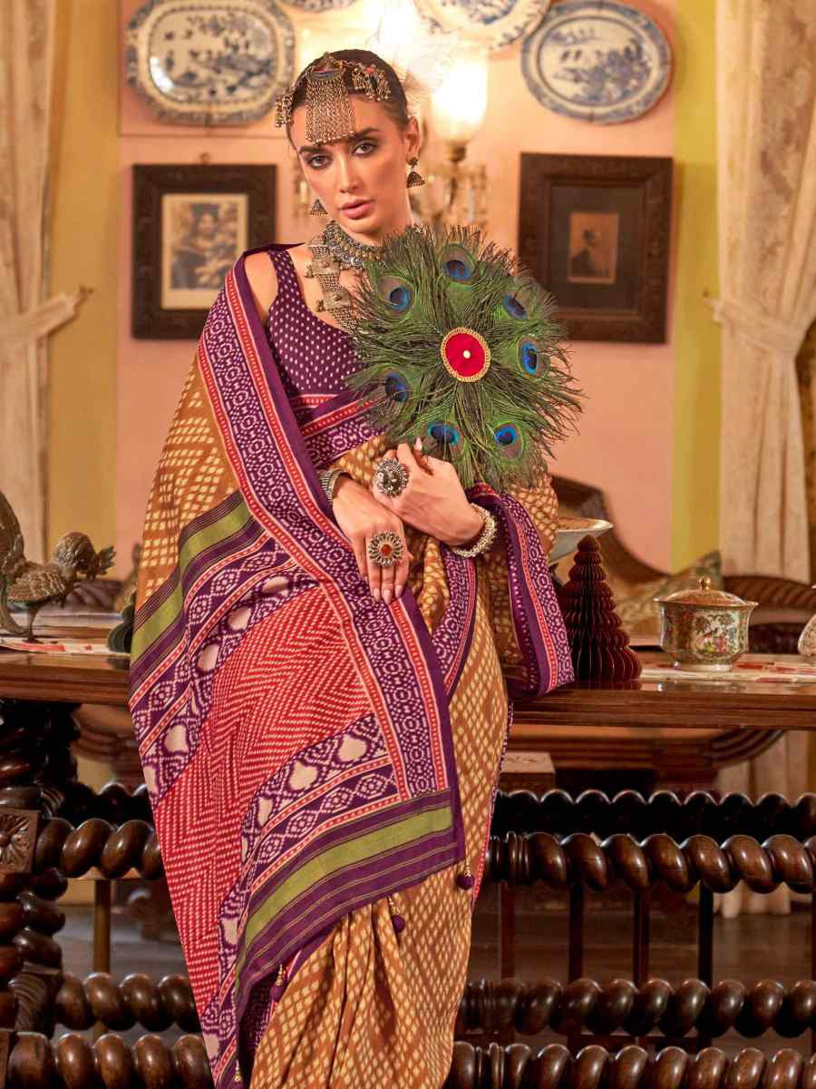 Multi Silk Printed Festival Wedding Fancy Heavy Border Saree