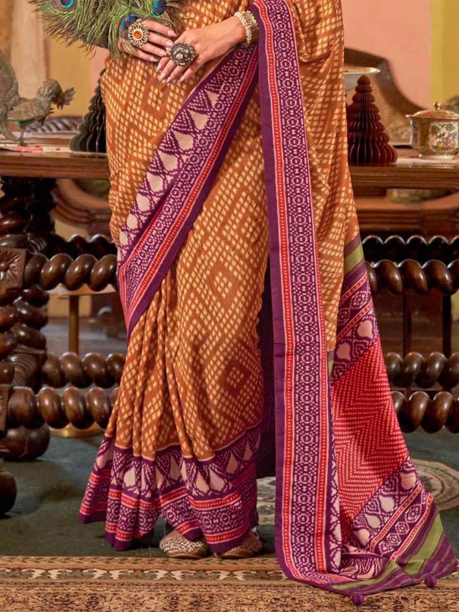 Multi Silk Printed Festival Wedding Fancy Heavy Border Saree