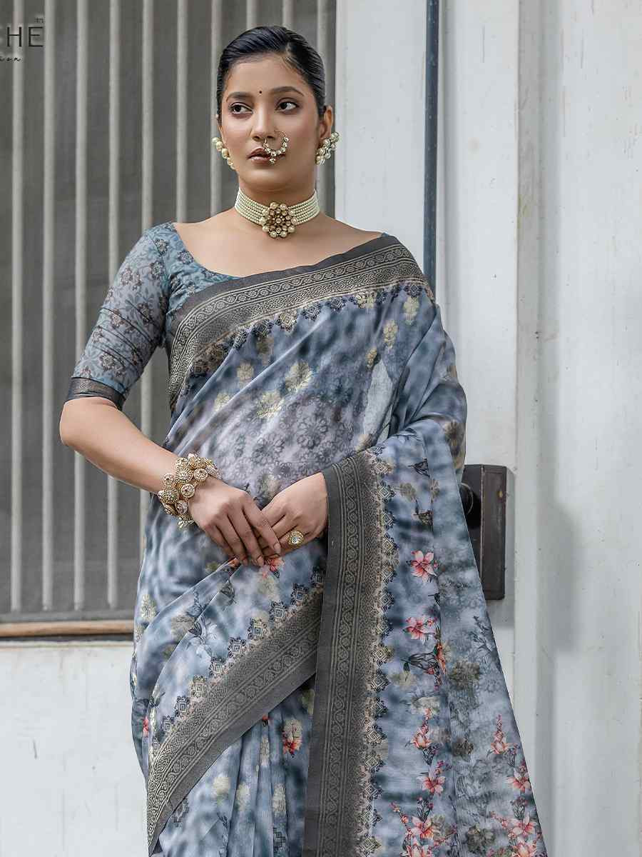 Multi Silk Printed Festival Wedding Fancy Heavy Border Saree