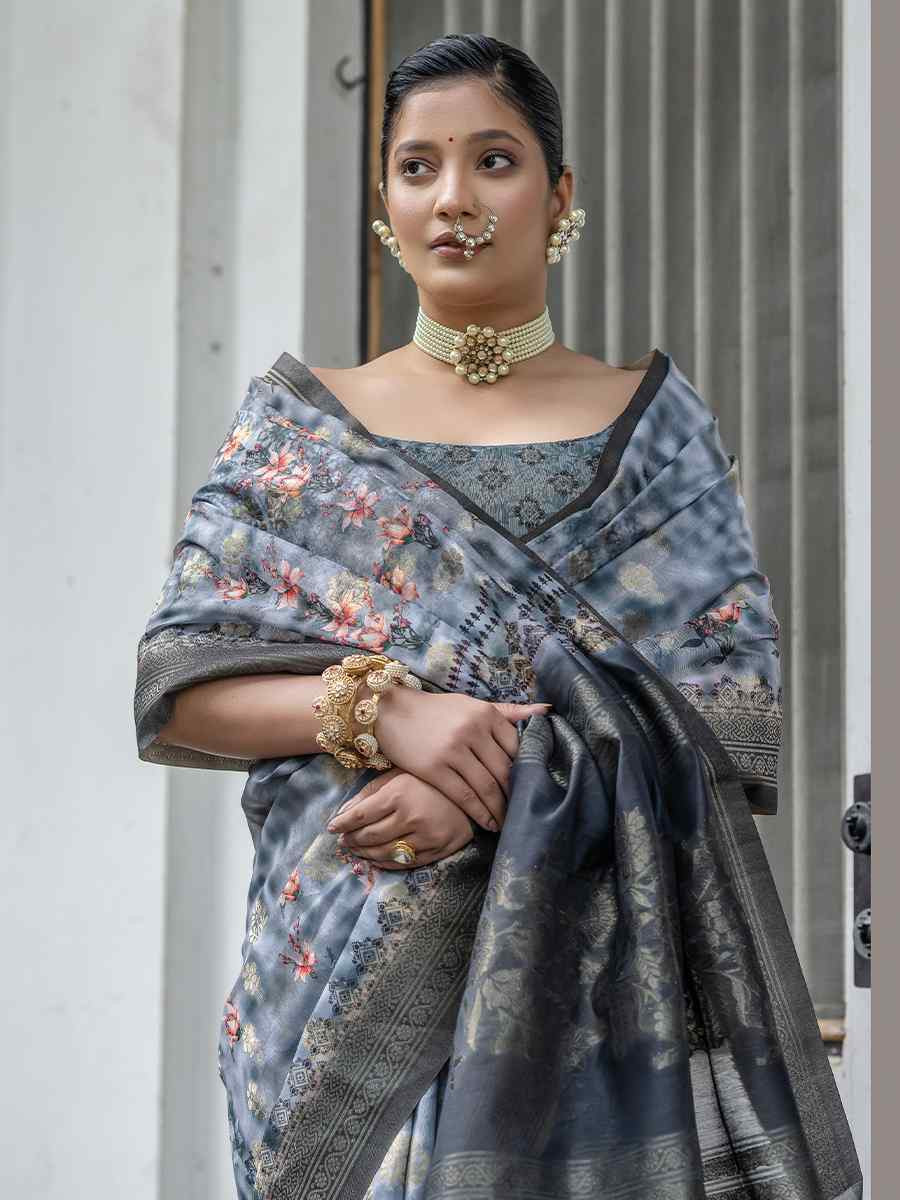Multi Silk Printed Festival Wedding Fancy Heavy Border Saree