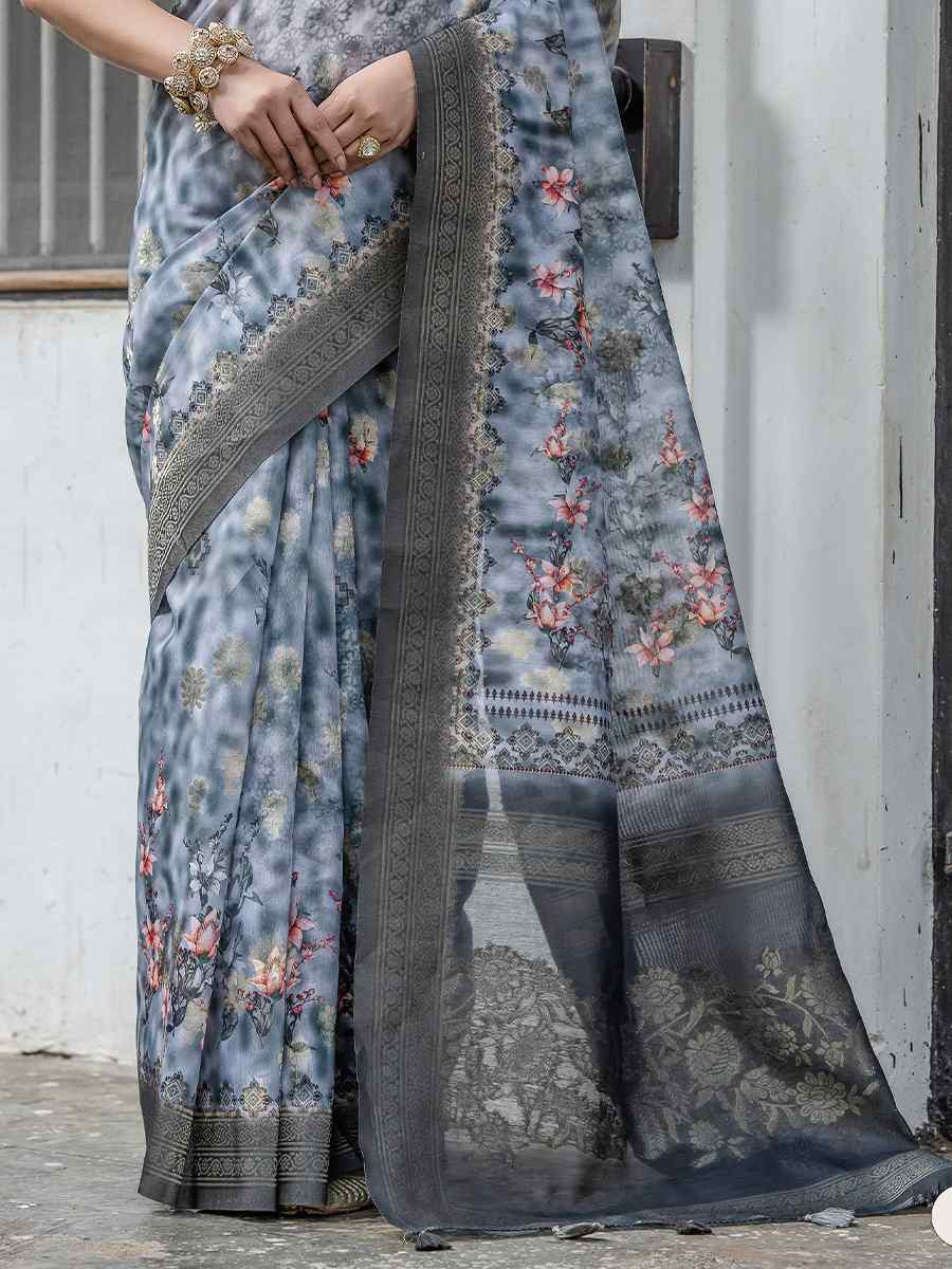 Multi Silk Printed Festival Wedding Fancy Heavy Border Saree