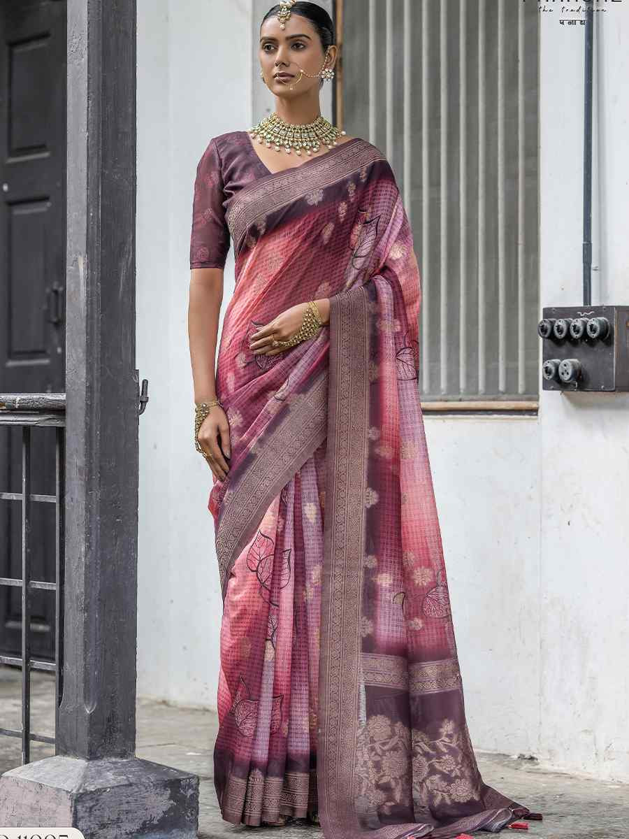 Multi Silk Printed Festival Wedding Fancy Heavy Border Saree