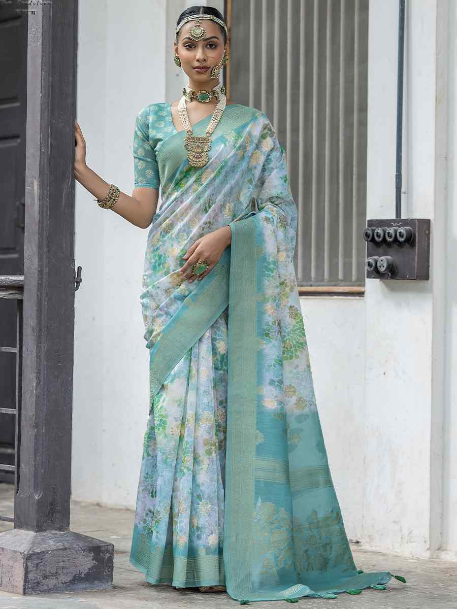 Multi Silk Printed Festival Wedding Fancy Heavy Border Saree